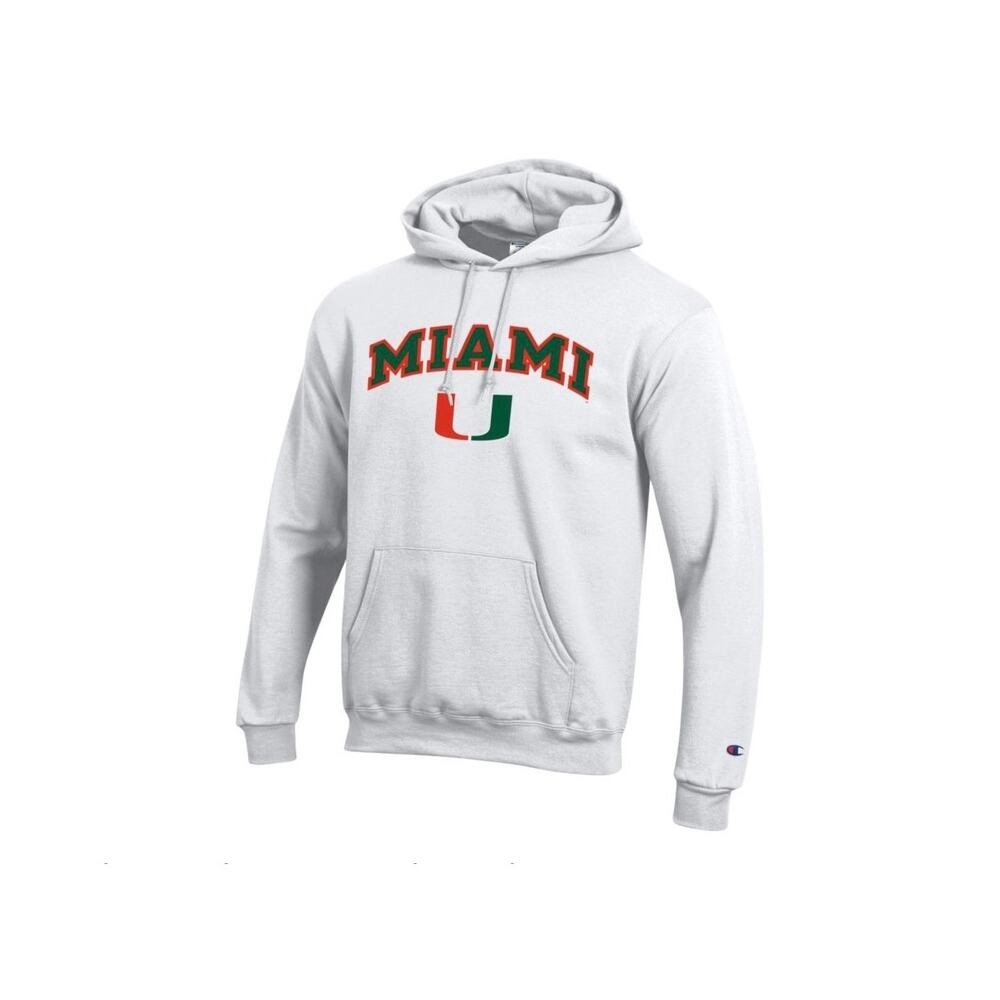 Champion Collegiate | Men’s University of Miami Graphic White Hooded Pullover